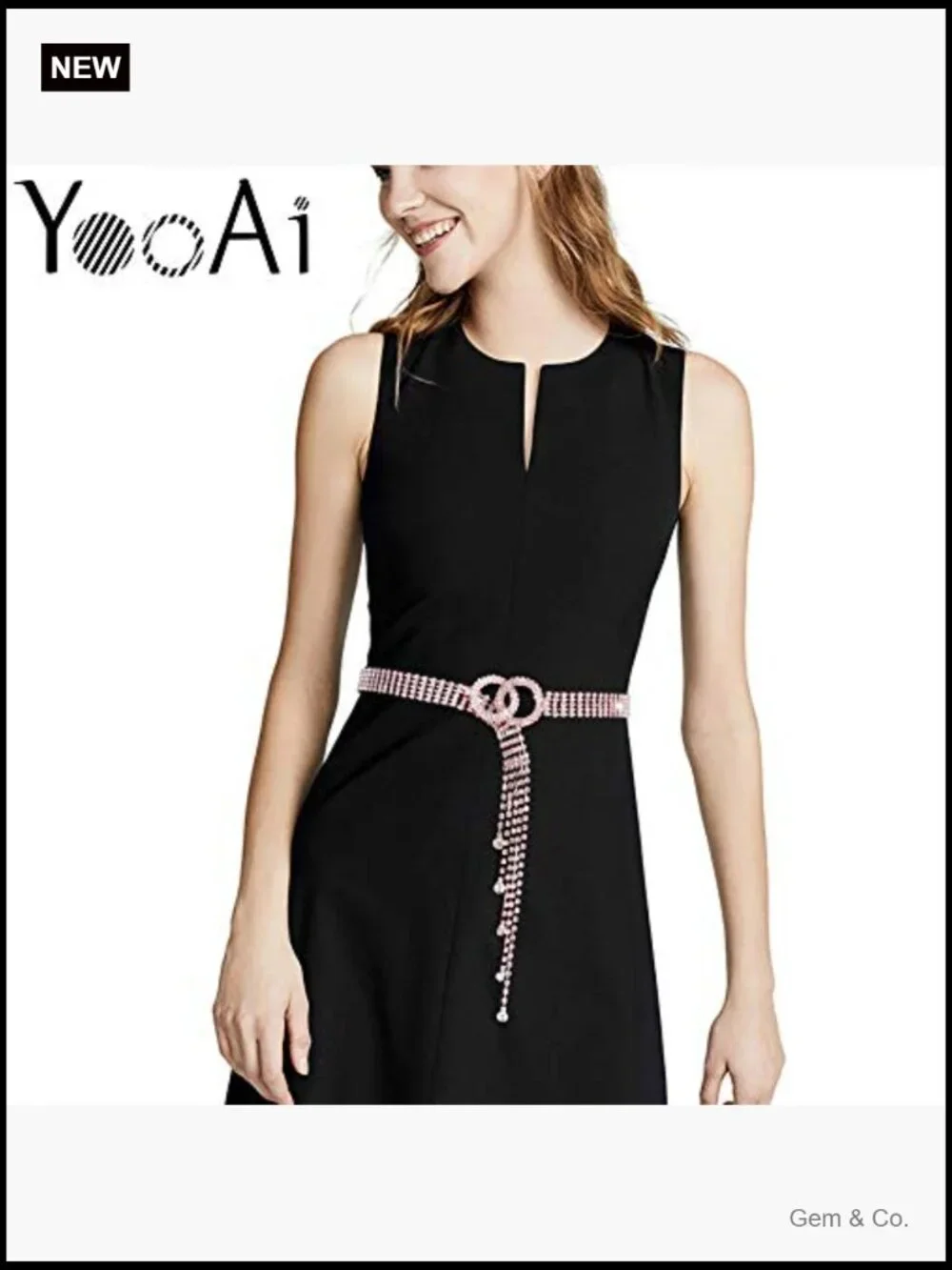 Crystal Rhinestone Chain Belt with O-Ring, Adjustable Waist Belt for Dresses
